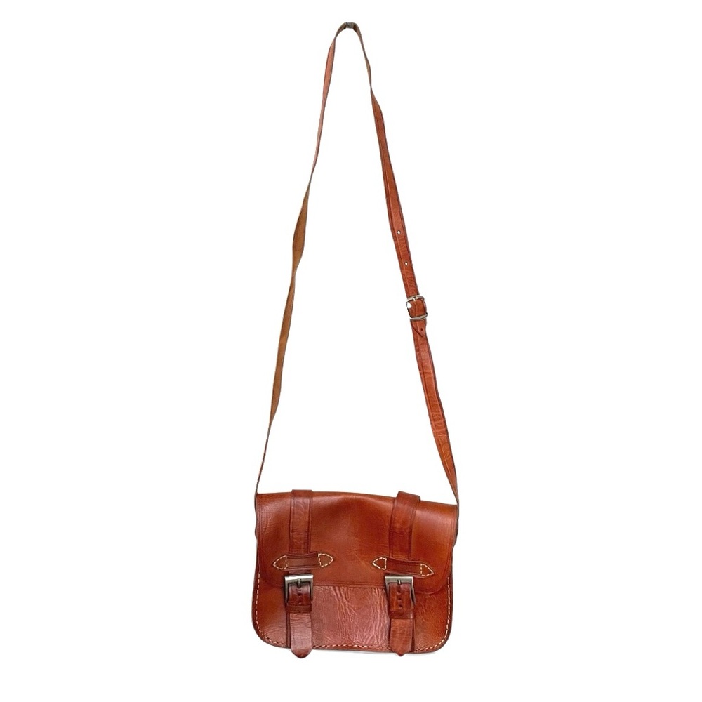 Vintage Handmade Boho Leather Messenger Crossbody Bag Brown
